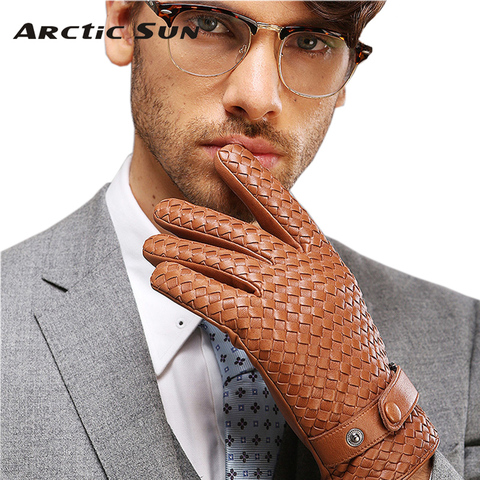 Men Gloves High-end Weave Genuine Leather Male Gloves Thin Lined Spring Autumn Business Driving Sheepskin Glove 2022 NEW M025NN ► Photo 1/6