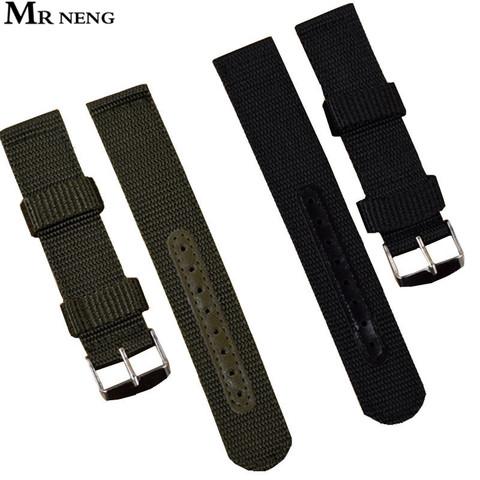 MR Black Green Waterproof Fabric Nylon strap 22mm With Steel Silver Buckle Sport Wrist Watch Band 18mm 20mm 22mm Watchband 24mm ► Photo 1/6