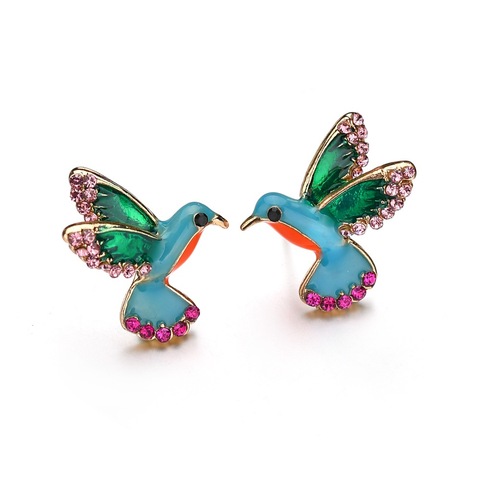 SexeMara Fashion Rhinestone Birds Stud Earrings for Women Vintage Blue Enamel Earring Fashion Jewelry Brincos ► Photo 1/4