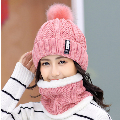 Brand Winter knitted Beanies Hats Women Thick Warm Beanie Skullies Hat Female knit Letter Bonnet Beanie Caps Outdoor Riding Sets ► Photo 1/6