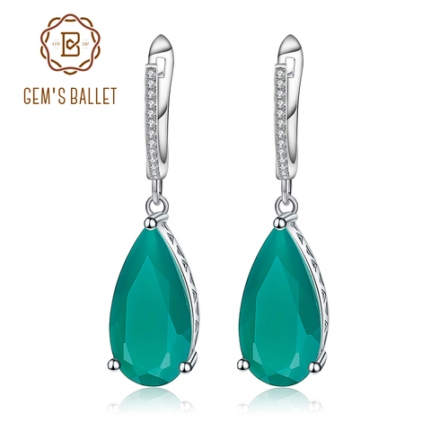 Gems Ballet 10.82ct 10x20mm Natural Green Agate Drop Earrings Fine Jewelry Solid 925 Sterling Silver Gorgeous Earrings For Women ► Photo 1/6