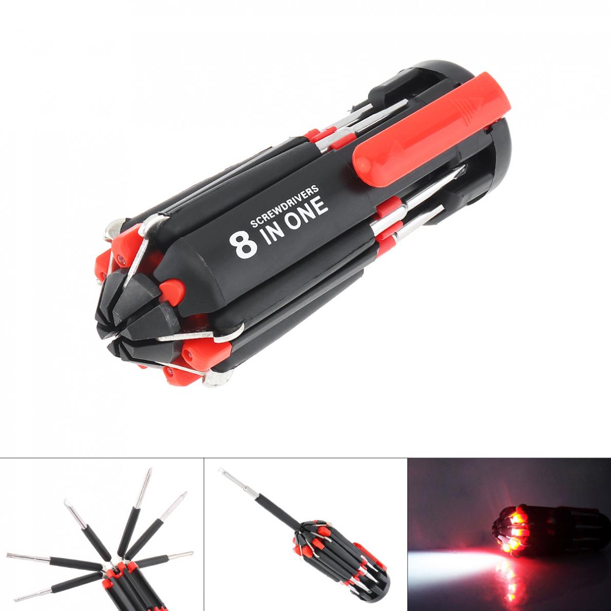 8 in 1 Multi Screwdriver with 6 LED Torch Hand Repair Tools Up Multi-functional