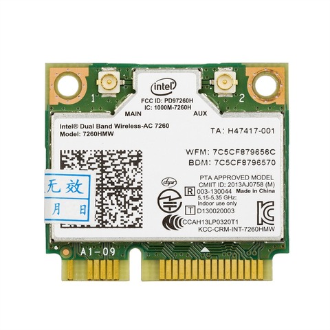 Card for Intel 7260HMW AC 7260 867Mbps Wireless AC Dual Band  Wifi+Bluetooth 4.0 Half Mini PCI-E card For dell asus sony samsung ► Photo 1/1
