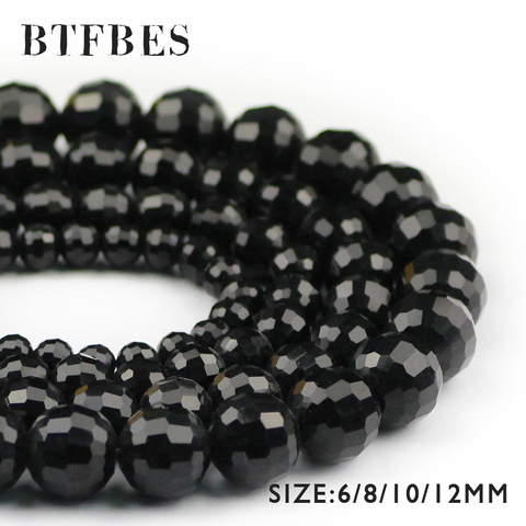 BTFBES Black Faceted Glass Beads Top Quality Ball Round 6 8 10 12mm Loose Beads Jewelry Nracelet Necklace Making DIY Accessories ► Photo 1/6