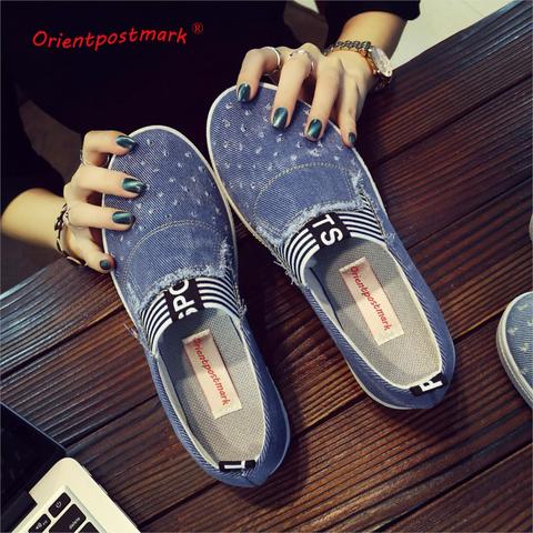 Women Denim Shoes flats Fashion Casual Jeans Shoes Girl Classic Soft Flats Soles Students Spring Canvas Shoes Lady New Arrival ► Photo 1/6