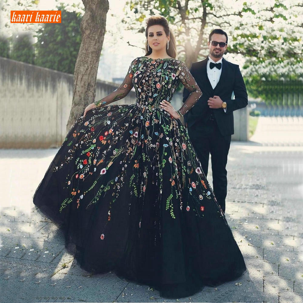 Elegant Black Embroidery Evening Dress Sleeve Formal Dresses 2022 Plus Size Evening Gown V Back Pageant Gowns New - Price history & Review | AliExpress - kaari kaarie wedding