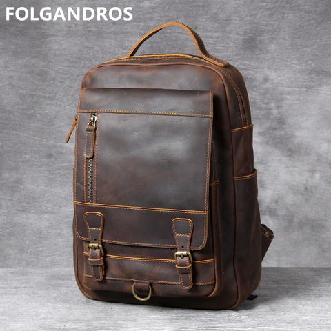 2022 Vintage Large Capacity Cowhide Backpack Men's Brand Original Handmade Genuine Leather Computer Double Shoulder Bag Daypack ► Photo 1/1