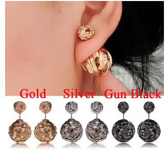 New fashion Gold Silver Black Earrings Two Ball Pearls Stud Earrings Fashion Iron Pearl Women Earrings ► Photo 1/2