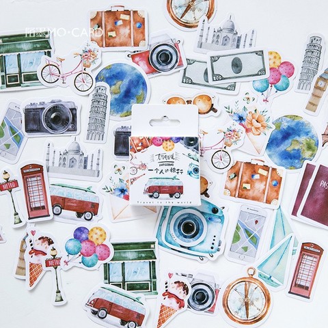 46 Pcs /Pack Travel Alone Mini Paper Sticker Decoration DIY Album Diary Scrapbooking Label Sticker Kawaii Stationery ► Photo 1/5