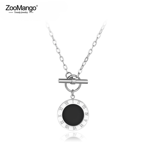 ZooMango Classic Stainless Steel Fine Brand Jewelry Black Acrylic Roman Alphabet Pendant Neckalce Bridal Wedding Jewelry ZN18023 ► Photo 1/6