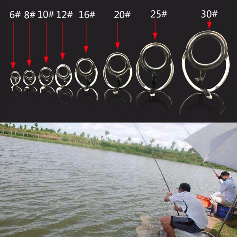 30# Stainless Steel Eye Rings Fishing Rod Guides Tips Line Repair Kit 8Pcs 6# 