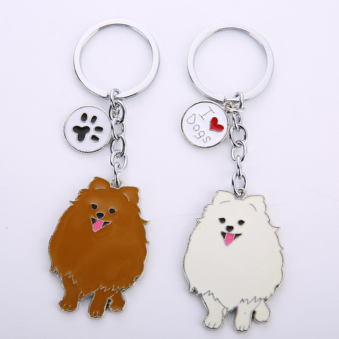 Jewelry Lovely Pomeranian dog charm key chains for women men metal Pet Dogs Keychains bag car key ring holder gifts ► Photo 1/6