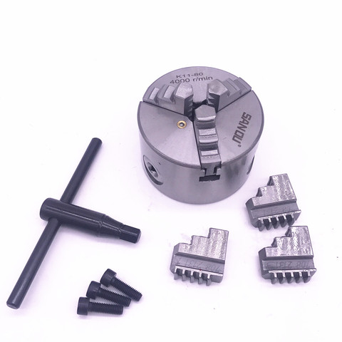 3 inch 3 Jaw K11-80 Mini LATHE Chuck Self-Centering K11 80 80mm with Wrench & Screws Hardened Steel for Drilling Milling Machine ► Photo 1/6