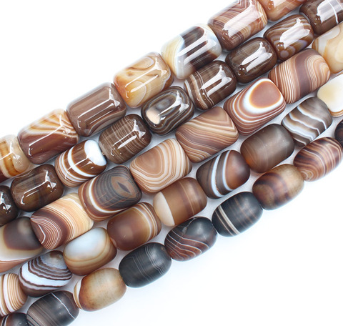 Frost, smooth Multi Size 13-25mm coffe Color Stripe agates Drum shape beads 15