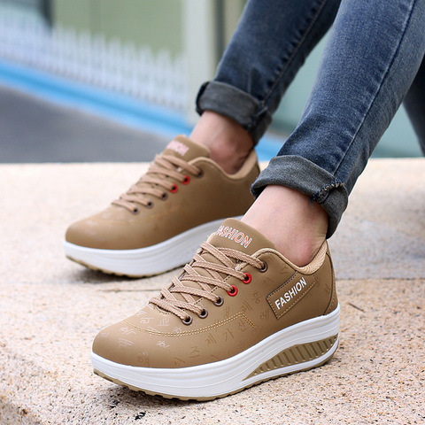 Women sneakers 2022 new arrival fashion pu leather waterproof wedges platform women shoes tenis feminino breathable shoes woman ► Photo 1/6