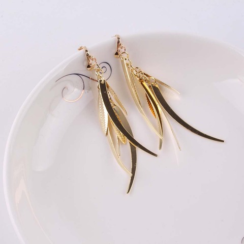 Dangle leaf Clip On Earrings Gold silver Engagement Wedding Bride New Arrival Fashion Jewelry For Women ► Photo 1/6