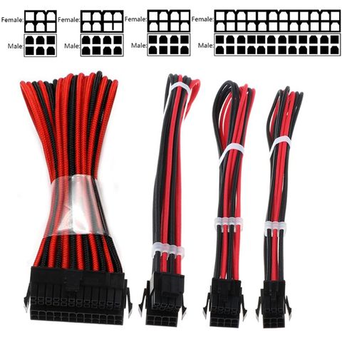 1 Set Basic Extension Cable Kit ATX 24Pin/ EPS 4+4Pin / PCI-E 6+2Pin/ PCI-E 6Pin Power Extension Cable for PC Computer Accessory ► Photo 1/6