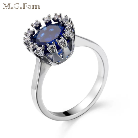 MGFam Deep Blue Rings For Women White Gold color 2022 New jewelry Fashion AAA+ Cubic Zircon ► Photo 1/1