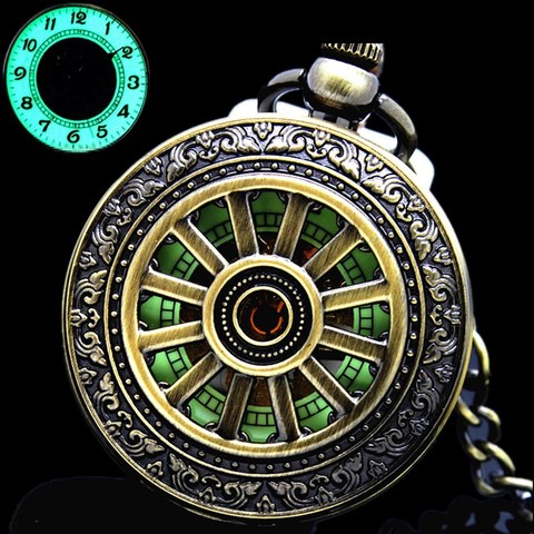 New Luminous Hand Winding Mechanical Pocket Watch Classical Bronze Openwork Pendant Vintage Hollow Cover Analog for Men Gift ► Photo 1/6