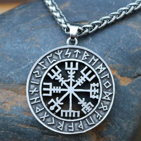 Viking Icelandic Vegvisir Helmet Horror In Runic Circle Pendant Viking Runes Vegvisir Compass Rune Amulet Collier Necklace ► Photo 1/6