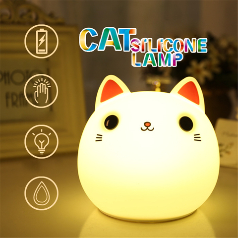 Friendly Silicone Cute Cat LED Night light Sleep Lamp Touch Sensor Lights Children's Toys Christmas Birthday Gifts ► Photo 1/1