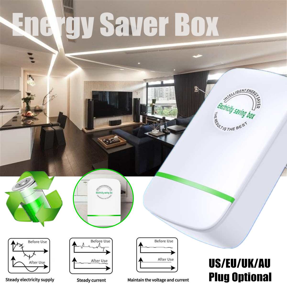 Home Device Electricity Power Saver Energy Saving Box US UK AU EU Plug 90-250V 