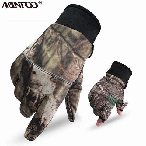 Autumn Winter Outdoor Bionic Camouflage Full Gloves Hunting Keep Warm Gloves Two Fingers Anti-slip Riding Gloves Unisex Mitten ► Photo 1/6