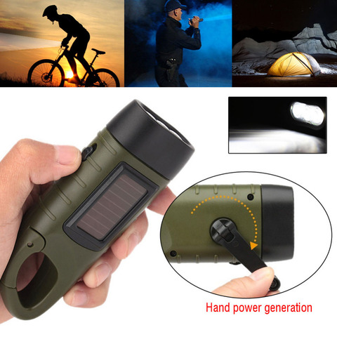 enjoydeal Emergency Hand Crank Dynamo Solar Flashlight Rechargeable LED Light Lamp Charging Powerful Torch For Outdoor Camping ► Photo 1/6