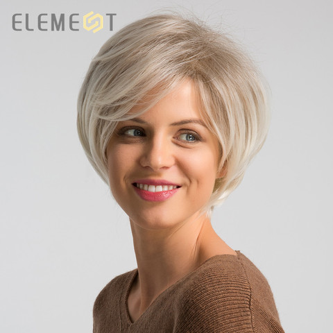 ELEMENT 6 Inch Short Synthetic Wig for Women Left Side Parting Ombre Gray to White High Temperature Replacement Hair Wigs ► Photo 1/6