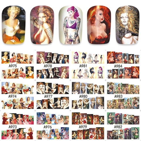 12 sheets water decal nail art nail sticker Decorations slider tattoo full Cover  sexy lady design decals  A973-984 ► Photo 1/2