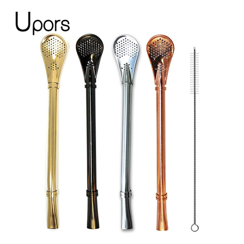 UPORS 4pcs Yerba Mate Straw Filter +1 Brush Reusable 304 Stainless Steel Bombilla Drinking Straw Metal Tea Tools Bar Accessories ► Photo 1/6
