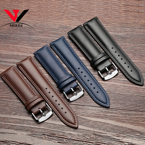 High Quality 20mm 22mm Genuine Leather Strap Watch band NIBOSI Leather Watchband With Black Blue and Brown Colors ► Photo 1/6