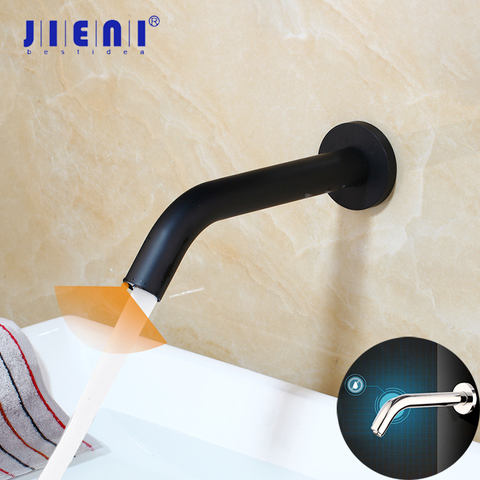 JIENI Black Chrome Lavatory Bathroom Faucet Wall Mount Sensor Faucet Automatic Free Touch Sensor Bathroom Sink Mixer Tap Faucet ► Photo 1/6