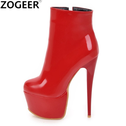 Plus size 48 Fashion Ankle Boots Women PU Leather Short Boots Lady Sexy Extreme High Heels Platform Boots Party Red Shoes Woman ► Photo 1/6