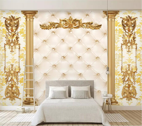 beibehang Custom large-size photo wallpaper 3d mural luxury gold European pattern soft bag living room TV background wall paper ► Photo 1/4