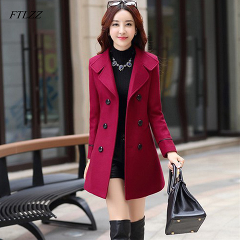 Fashion Women's Lapel Double-breasted Slim Wool Blend Long Jacket Trench Coat 01