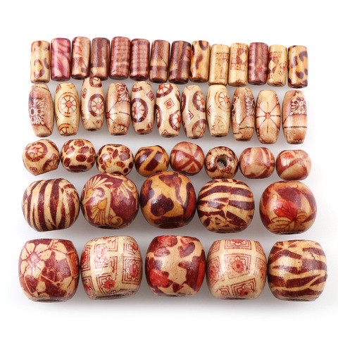 9-16mm Natural Wood Round&Drum Pattern Wooden Beads Flowers Color Bead Handmade For DIY Necklace Making Jewelry Accessories ► Photo 1/6