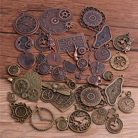  10pcs Vintage Metal Zinc Alloy Mixed Two Clock Pendant Charms Steampunk Clock Charms for Diy Jewelry Making ► Photo 1/5