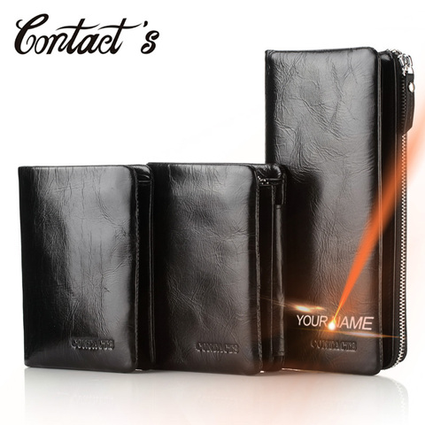 Contact's Men Wallets Leather Genuine With Coin Pocket Luxury Brand Cell Phone Purse Long Male Clutch Bag With Money Card Holder ► Photo 1/6