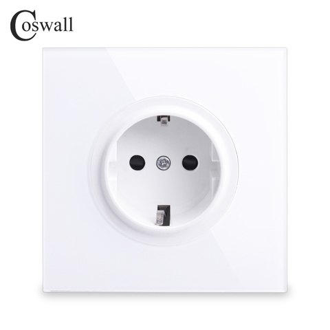 Coswall Pure Glass Frame EU Russia Spain Wall Power Socket Outlet Grounded With Child Protective Lock White Black Grey Gold ► Photo 1/6