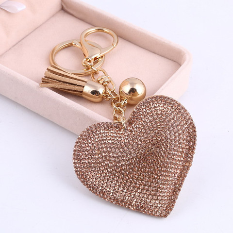 ZOSHI Heart Keychain Leather Tassel Key Holder Metal Crystal Key Chain Keyring Charm Bag Auto Pendant Gift Wholesale Price ► Photo 1/6