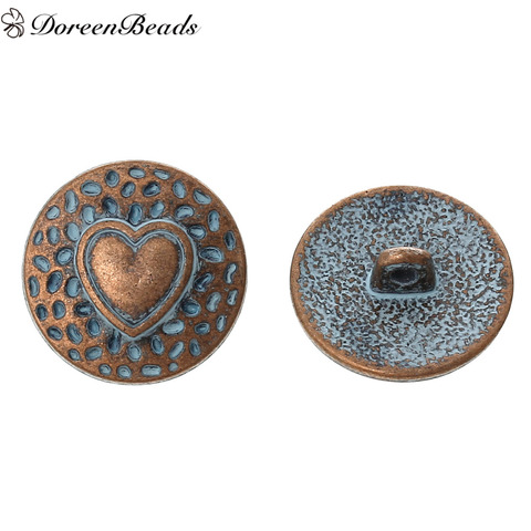 DoreenBeads Zinc Metal Alloy Shank Button Metal Buttons Round Antique Copper Single Hole Heart Pattern 17-23mm Dia,2 PCs ► Photo 1/6