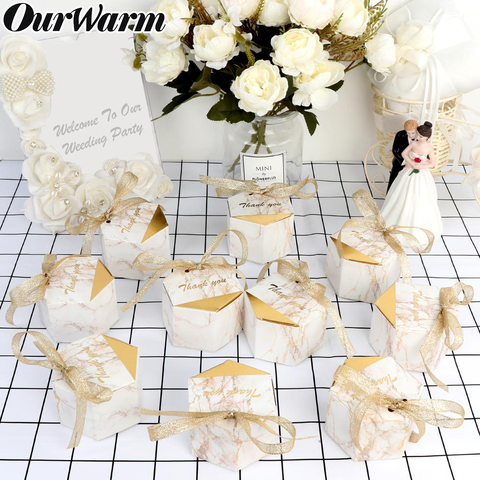 OurWarm 10/20pcs Marbling Wedding Candy Box Thank You Box for Guest Baby Shower Birthday Gift Box Favors Event Party Supplies ► Photo 1/6