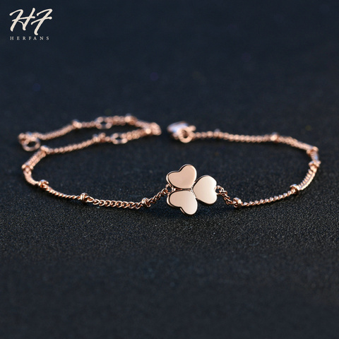 Top Quality Elegant Clover Bracelets for Women Rose Gold Color Brass Chain Bangles Fashion Jewelry For Girl HotSale H142 ► Photo 1/6
