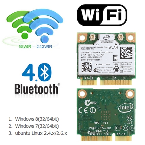 2022 New 876M Dual Band 2.4+5G Bluetooth V4.0 Wifi Wireless Mini PCI-Express Card For Intel 7260 AC For DELL 7260HMW CN-08TF1D ► Photo 1/6