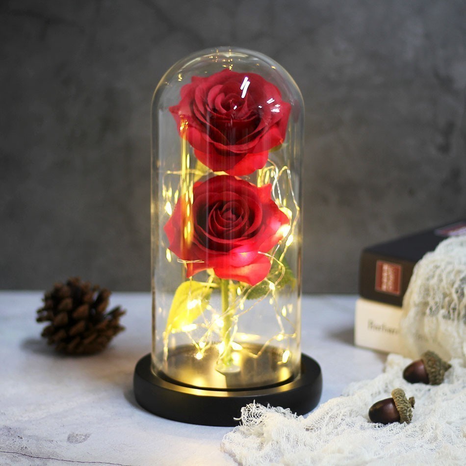 Beauty And Beast Eternal Rose Flower Glass Valentine Day Gift Wedding Decoration 