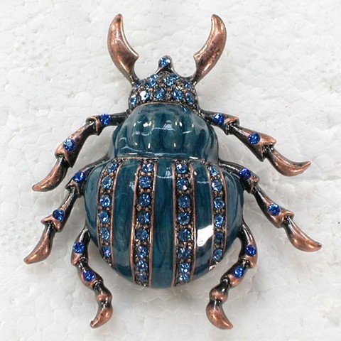 Antique copper Blue Rhinestone Enamel Beetle Pin brooches C643 B3 ► Photo 1/1
