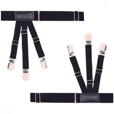 2Pcs Nylon Elastic Leg Suspenders Shirt Stays Holder Straps Metal Locking Clamps Black New ► Photo 1/1