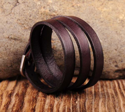 G422 Dark Brown Classic Hot Vintage Multi Wrap Leather Bracelet Cuff Wristband New ► Photo 1/6
