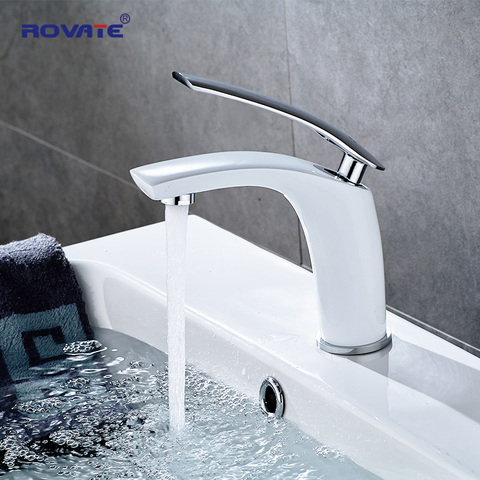 ROVATE Basin Faucet White Single Holder Single Hole Mounted Sink Taps Cold and Hot Mixer for Bathroom Basin Tap ► Photo 1/6